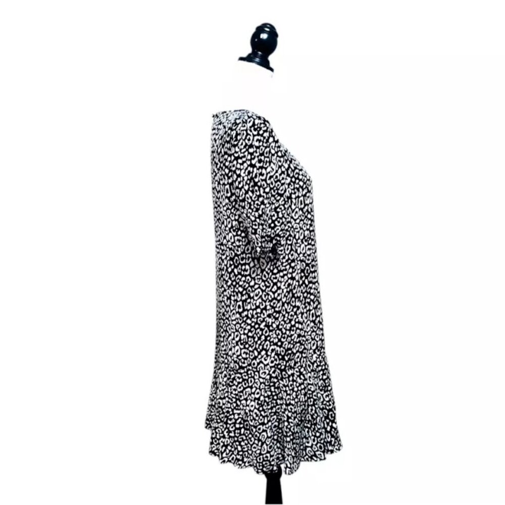 JOIE Angeni Dress, Black White Leopard Cheetah Print Puff Sleeve Casual Boho, S - Picture 5 of 16